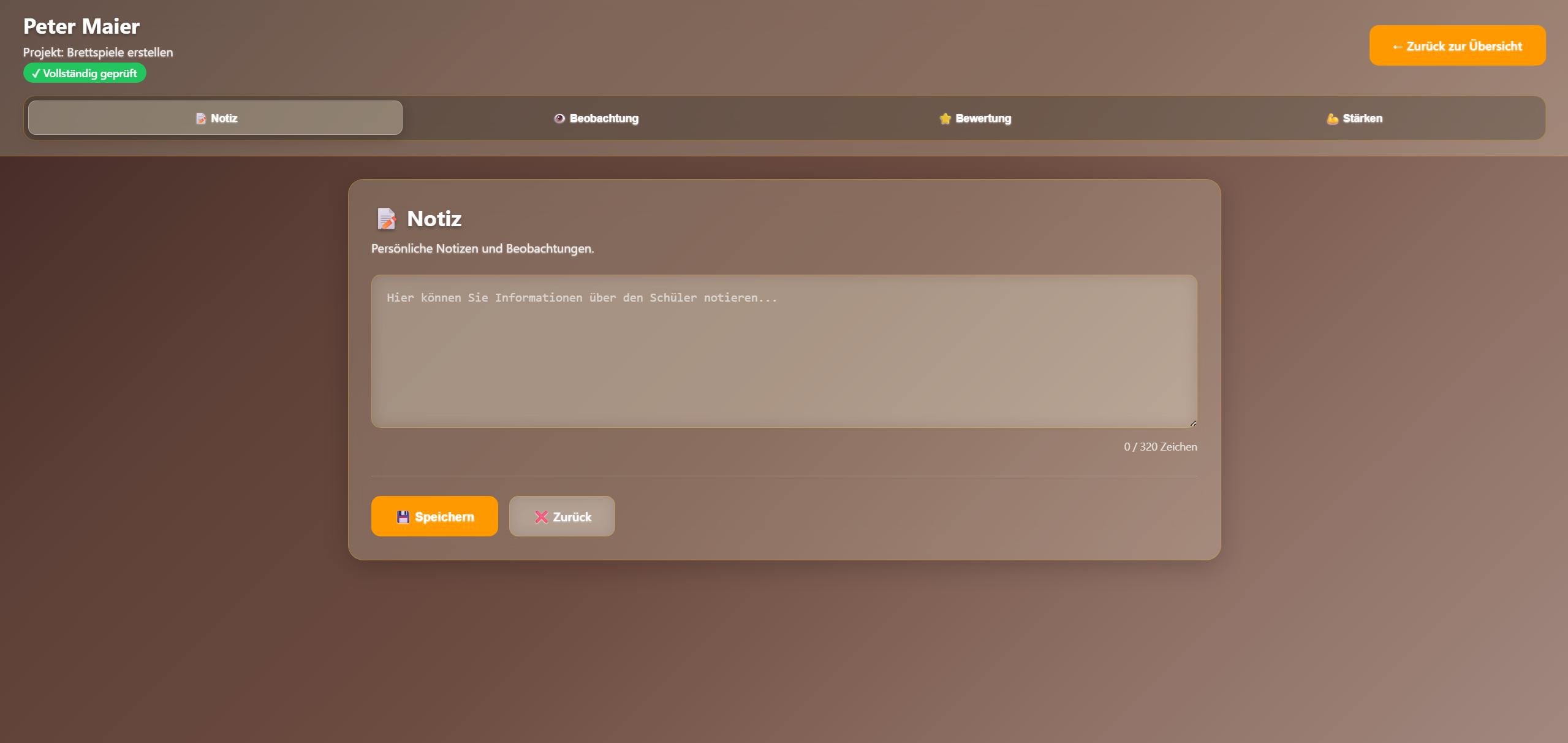 Beobachtungskategorien Ansicht 5